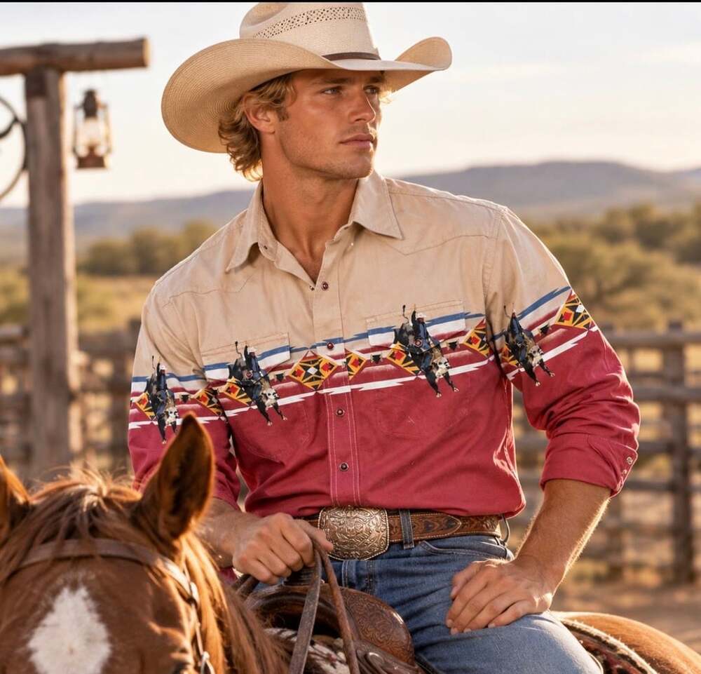 Vintage Wrangler Western Shirt XL Bull Rider Rodeo Pearl Snap Southwestern